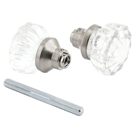 Prime-Line Mortise Style Fluted Glass Door Knobs, Features 2 In. Outside Diameter Knobs, Satin Nickel 1 Set E 28315